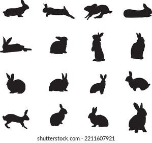 A collection of Rabbit silhouettes for artwork compositions