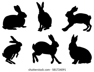 Collection of Rabbit Silhouettes - Vector Illustration