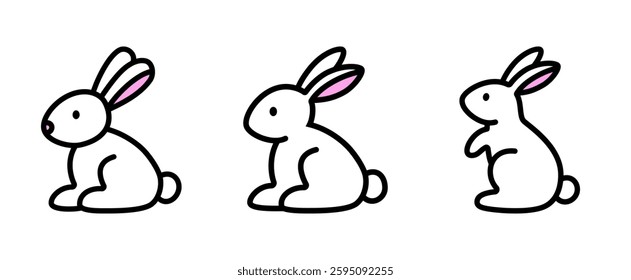 Collection of rabbit vector illustrations isolated on a white background. Includes Easter bunny icons in sitting and standing poses. Perfect for festive decorations and greeting cards.