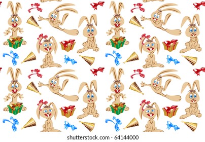 Collection of rabbits with different facial expressions and holiday attributes.