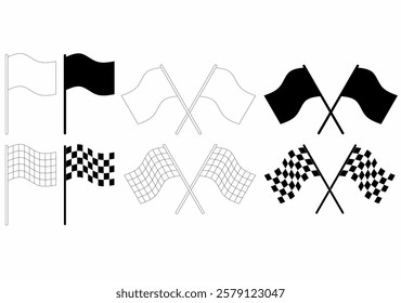 Collection of racing flag icons, including checkered and plain flags. Perfect for motorsport designs, racing events, banners, and digital or print projects