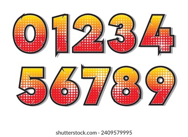 Collection of racing numbers 0 to 9, sport racing numbers with halftone dot style and red yellow gradient. vector illustration