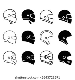 Collection of racing and safety helmet icon designs for graphic use