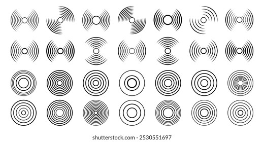 Colección de radial, icono de radar. Conexión de círculo, círculo concéntrico, iconos de ondas de sonido de sonar