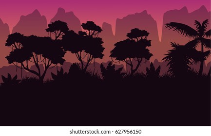 Collection rain jungle scenery silhouette style