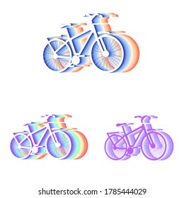 Collection of rainbow bicycles isolated on white background. Environmentally friendly transport. Stylized vector illustrations for landing pages or banners.