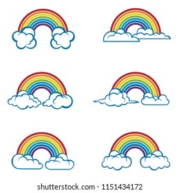 collection of rainbow and clouds icons on white background