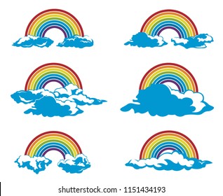collection of rainbow and clouds icons on white background