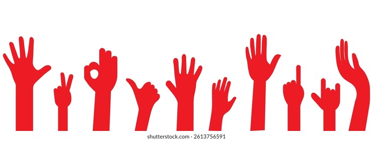 Collection of raised hands. Modern design. People's raised hands icon set. Set of different raising hands icon design.