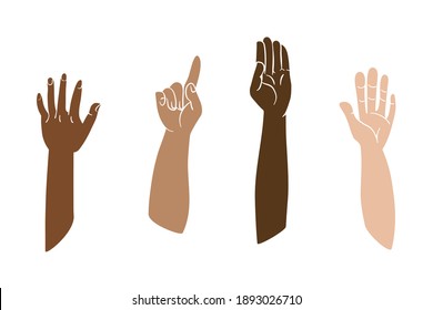 Collection of raised hands in vector drawing for community or education concept