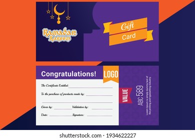 Collection of Ramadan Gift Coupon with different discount offer, Gift Voucher Template Promotion Sale discount, Gift Voucher template perfect for prints, flyers, banners, promotion,special offer and m