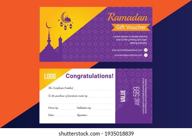 Collection of Ramadan Gift Coupon with different discount offer, Gift Voucher Template Promotion Sale discount, Gift Voucher template perfect for prints, flyers, banners, promotion,special offer