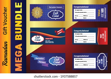 Collection of Ramadan Gift Coupon with different discount offer, Gift Voucher Template Promotion Sale discount, Gift Voucher template perfect for prints, flyers, banners, promotion,special offer