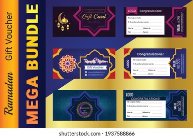 Collection of Ramadan Gift Coupon with different discount offer, Gift Voucher Template Promotion Sale discount, Gift Voucher template perfect for prints, flyers, banners, promotion,special offer