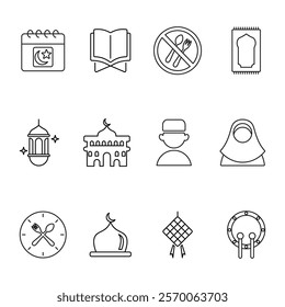 Collection of ramadan icons, symbols, lines. Simple vector illustration