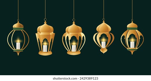 Collection of Ramadan Illustrations 3D. Oriental Style Islamic Ramadan Kareem Collection. Islamic lanterns, lamps, and ornaments.