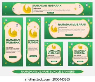 Collection of Ramadan Kareem background designs in green for modern Islamic banners and advertisements, ied mubarak celebrations, fasting