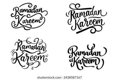 Collection of Ramadan Kareem modern calligraphy isolated on white background. Handwritten lettering. Hand drawn design elements. Muslim holy month.