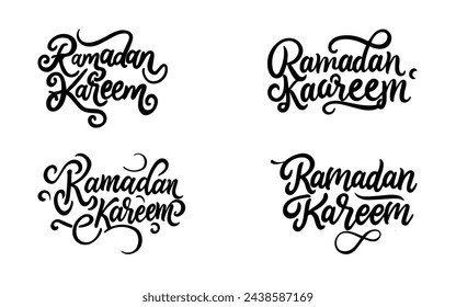 Collection of Ramadan Kareem modern calligraphy isolated on white background. Handwritten lettering. Hand drawn design elements. Muslim holy month.