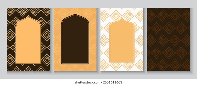 Collection of Ramadan Kareem window and lantern backgrounds. Modern Islamic greeting card template and cover design. islamic  Poster and social media banner  in flat pastel colours with blank space