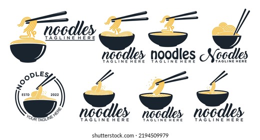 Colección del logotipo del icono del fideo de ramen para el restaurante de ramen con concepto único Vector Premium