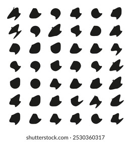 Collection of random abstract black shapes in a grid pattern. Minimalist design for modern creative backgrounds. Perfect for graphic illustrations.
