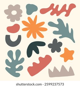 A collection of random basic shapes including circles, squares, triangles, and lines in various sizes and orientations. Perfect for graphic design, abstract compositions, backgrounds, creative project
