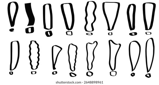 Collection of random hand drawn exclamation marks vectors in sketch style.