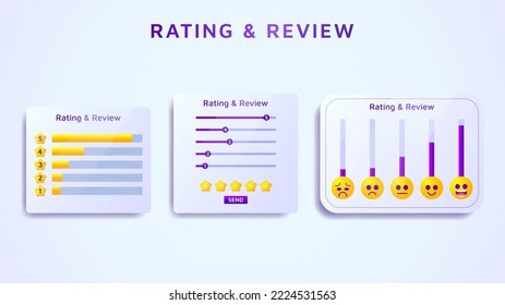 a collection of rating and review vector templates. service performance, five-star customer reviews. customer rating