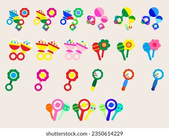Collection rattles for newborn babies.items.Maternity and childhood accessories. set of toy babies.