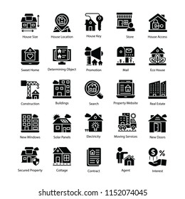 
Collection of Real Estate Glyph Vector Icons
