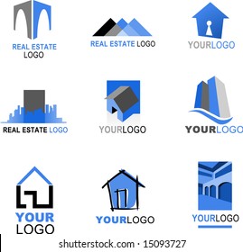 collection of real estate icons, blue and black color