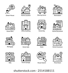 Collection of Real Estate Line Icons

