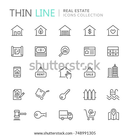Collection of real estate thin line icons