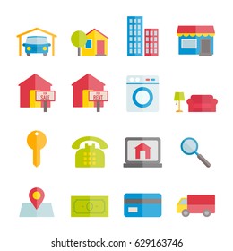Collection of real estate vector flat icons for web, print, mobile apps design