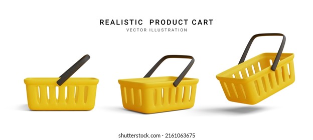 Collection of realistic 3d yellow shopping carts isolated on white background. Empty shopping basket. Vector illustration - Shutterstock ID 2161063675