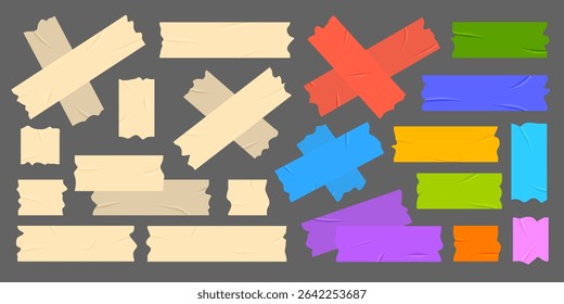 Collection of realistic adhesive tape, washi, mini tape vector stickers