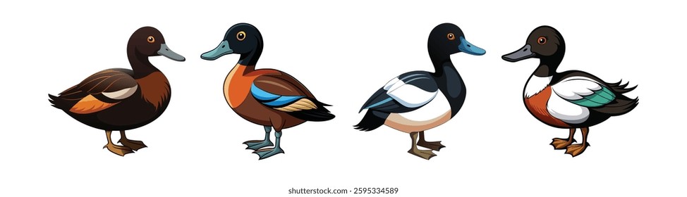 Collection of Realistic Black Headed Duck Illustration