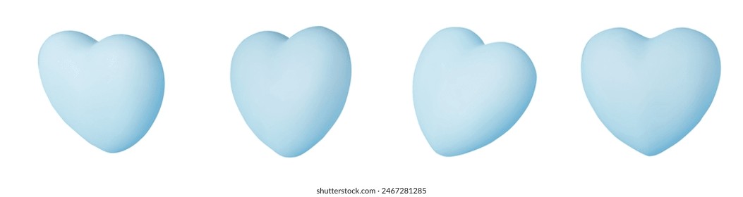 Collection of realistic blue valentine hearts. 3d render heart. Vector illustration