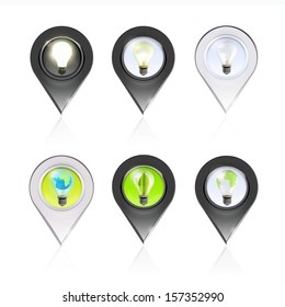 Collection of realistic bulbs inside pointers. Vector design. 