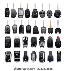 Collection of realistic car keys. Detailed illustrations.