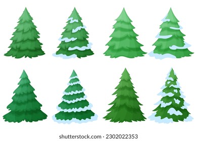 Collection of realistic Christmas vector trees, isolated on white background, new year