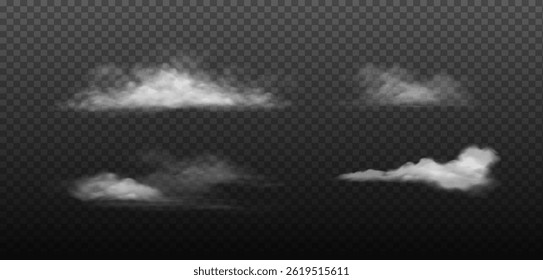 Coleção de ilustrações de nuvens realistas sobre fundo transparente perfeito para projetos meteorológicos e projetos de arte digital. Cada nuvem varia em forma e textura para diferentes céus.
