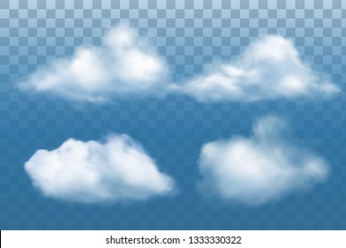 Collection of realistic cloud, vector art isolated on transparent background.