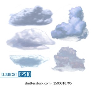 Collection of realistic clouds isolated on white background . Vector illustration EPS10