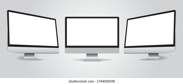 collection realistic computer display isolated on white background. Vector mockup. Vector illustration.