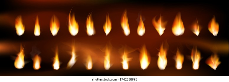 Collection of realistic fire flames, ilsolated vector set