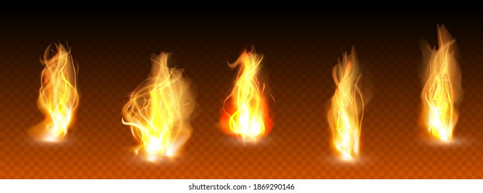 Collection of realistic fire flames, ilsolated vector set