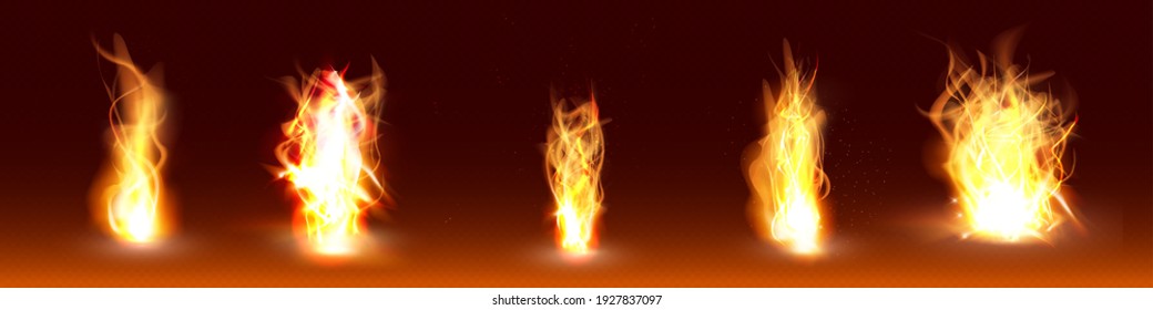 Collection of realistic fire flames, ilsolated vector set