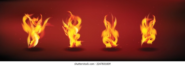 Collection of realistic fire flames, isolated vector set